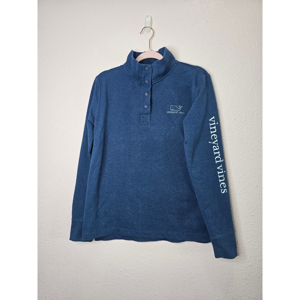 Vineyard Vines Womens Blue Snap Mock Neck Shirt Whale Graphic Pullover Small